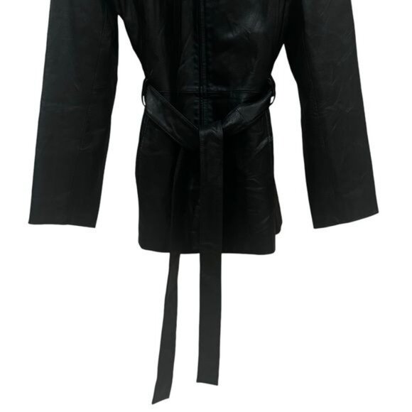 Y2K Sonoma Black Belted Mid-Length 100% Leather Jacket Capsule Penny Lane M - Picture 4 of 7